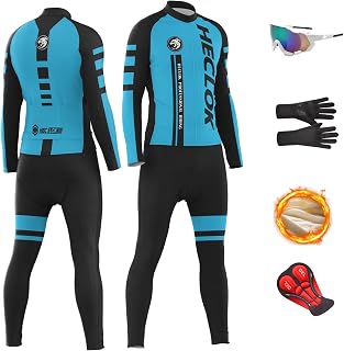 Men's Winter Cycling Clothing: with Thermal Fleece Windproof Long Sleeve Jersey & B…
