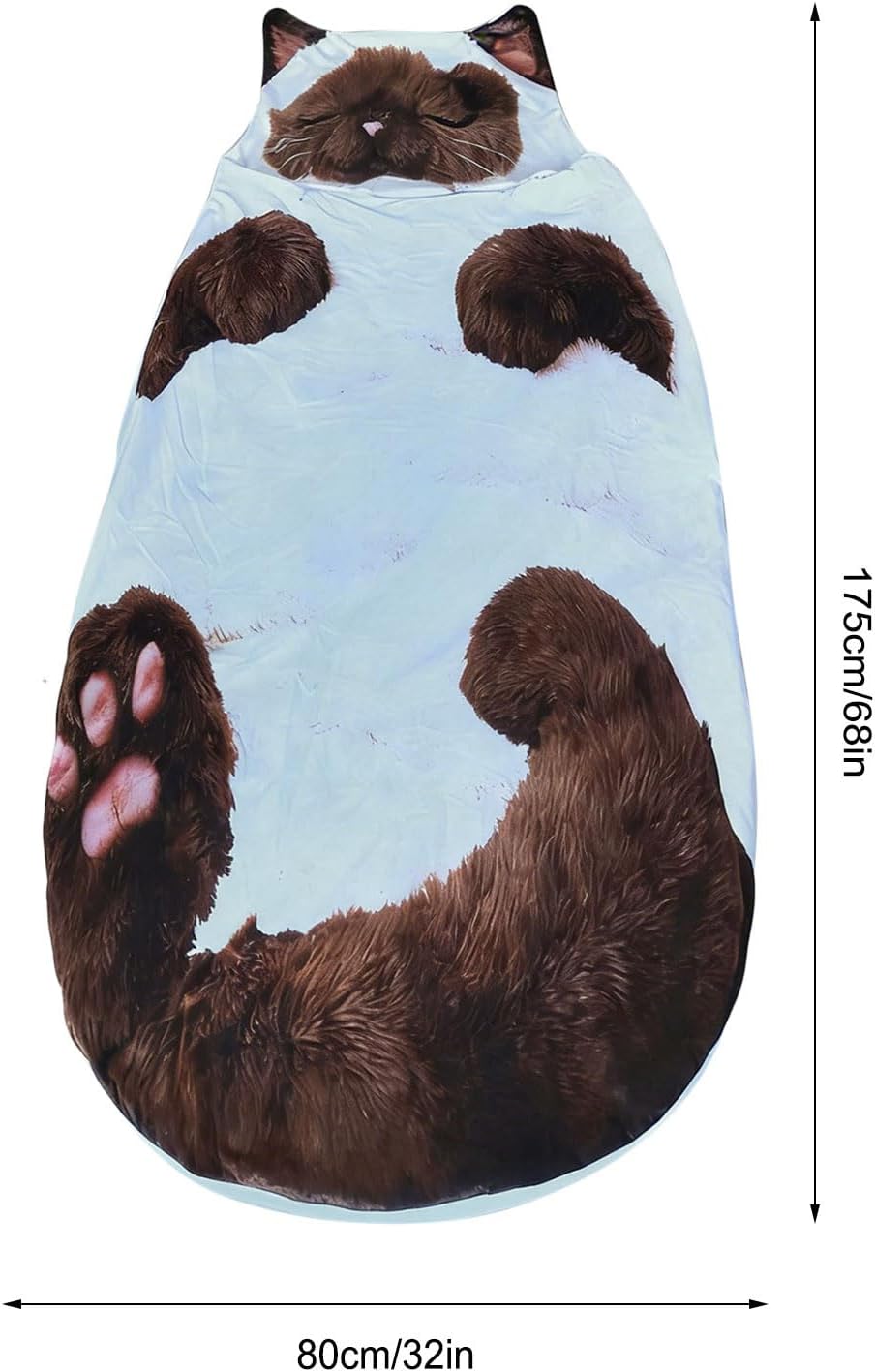 Soft Cat Sleeping Bag, Washable Warm Blanket, 68.9x31.5x1.97 Inches Adult Sleeping Bag with Soft Plush Feature, Cute Cat Blanket, Sleepings Bags with Comfortable Design, Lounging Accessory for Home