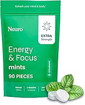 NeuroGum Extra Strength Energy & Focus Mints (Spearmint, 90 Pieces) | 100mg Natural Caffeine + L-Theanine + Vitamin B12 & B6 | Sugar Free Nootropic Cognitive Brain Performance Supplement
