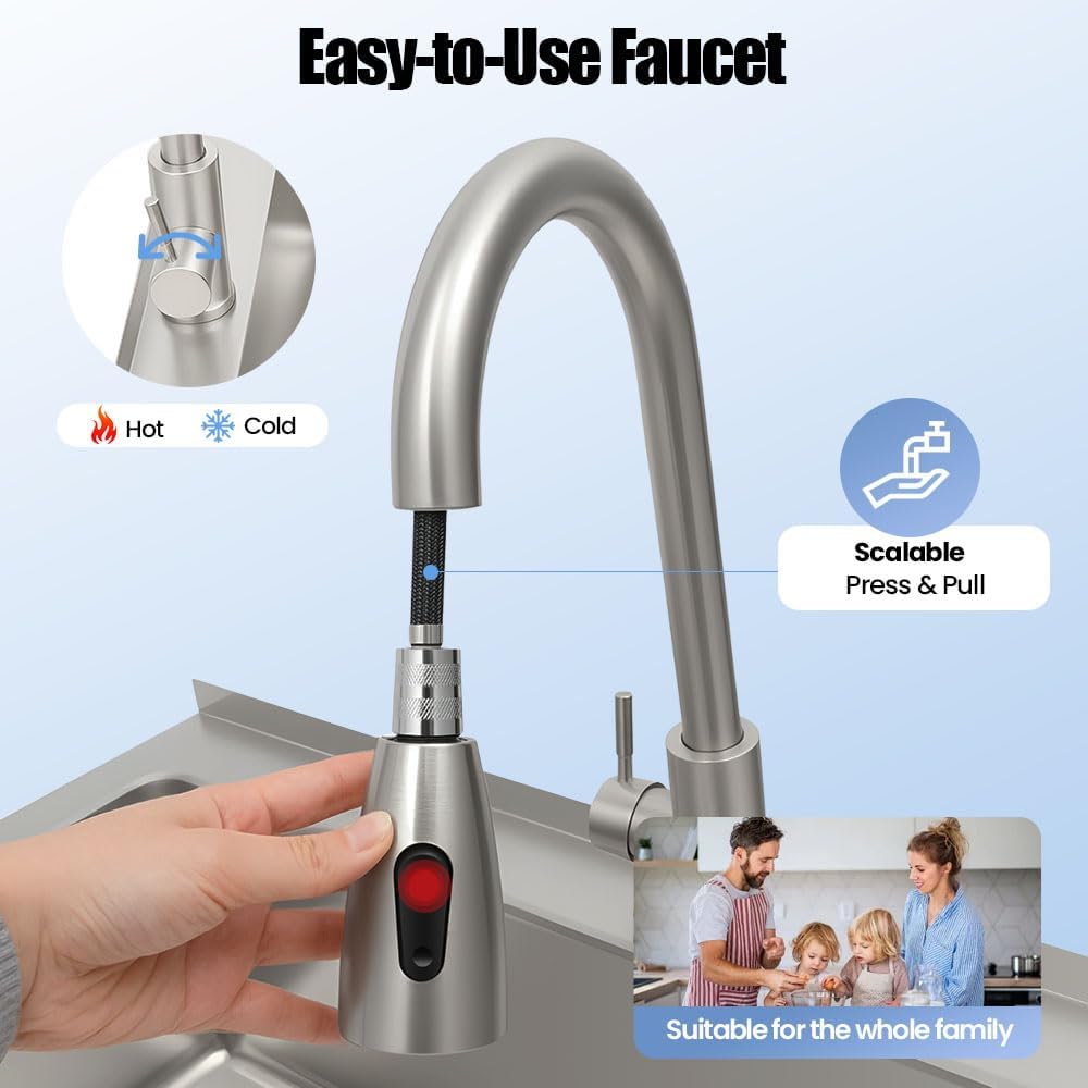Stainless Steel Kitchen Sink with Faucet - 35.8×21.8in Freestanding Laundry Sink, 201 Stainless Steel, Easy Install for Home/Cafe/Bar/Dessert Shop