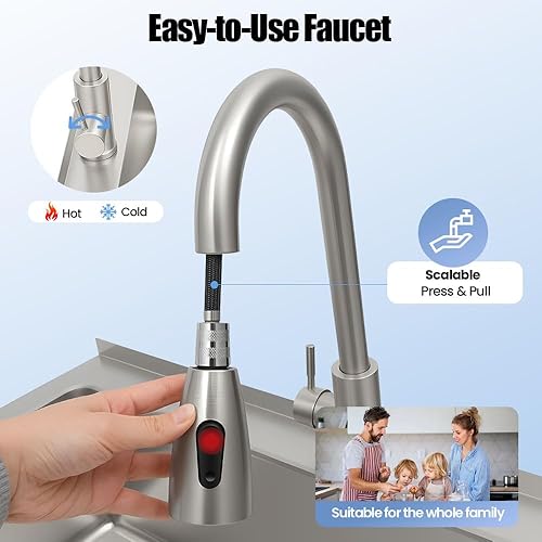 Miniatura 5 de Fregadero de cocina de acero inoxidable con grifo, fregadero de lavandería independiente de 35.8 x 21.8 pulgadas, acero inoxidable 201, fácil de