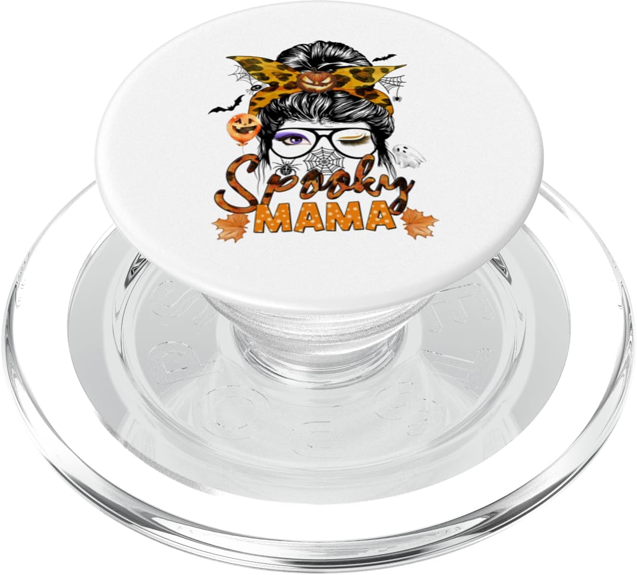 Spooky Mama Messy Bun Spooky Season Halloween Funny Gift PopSockets MagSafe PopGrip for iPhone