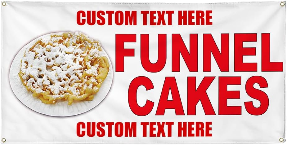 Vinyl Banner Multiple Sizes Funnel Cakes Red Food Bar Restaurant Truck B Restaurant & Food Outdoor Weatherproof Industrial Yard Signs 4 Grommets 24x36Inches