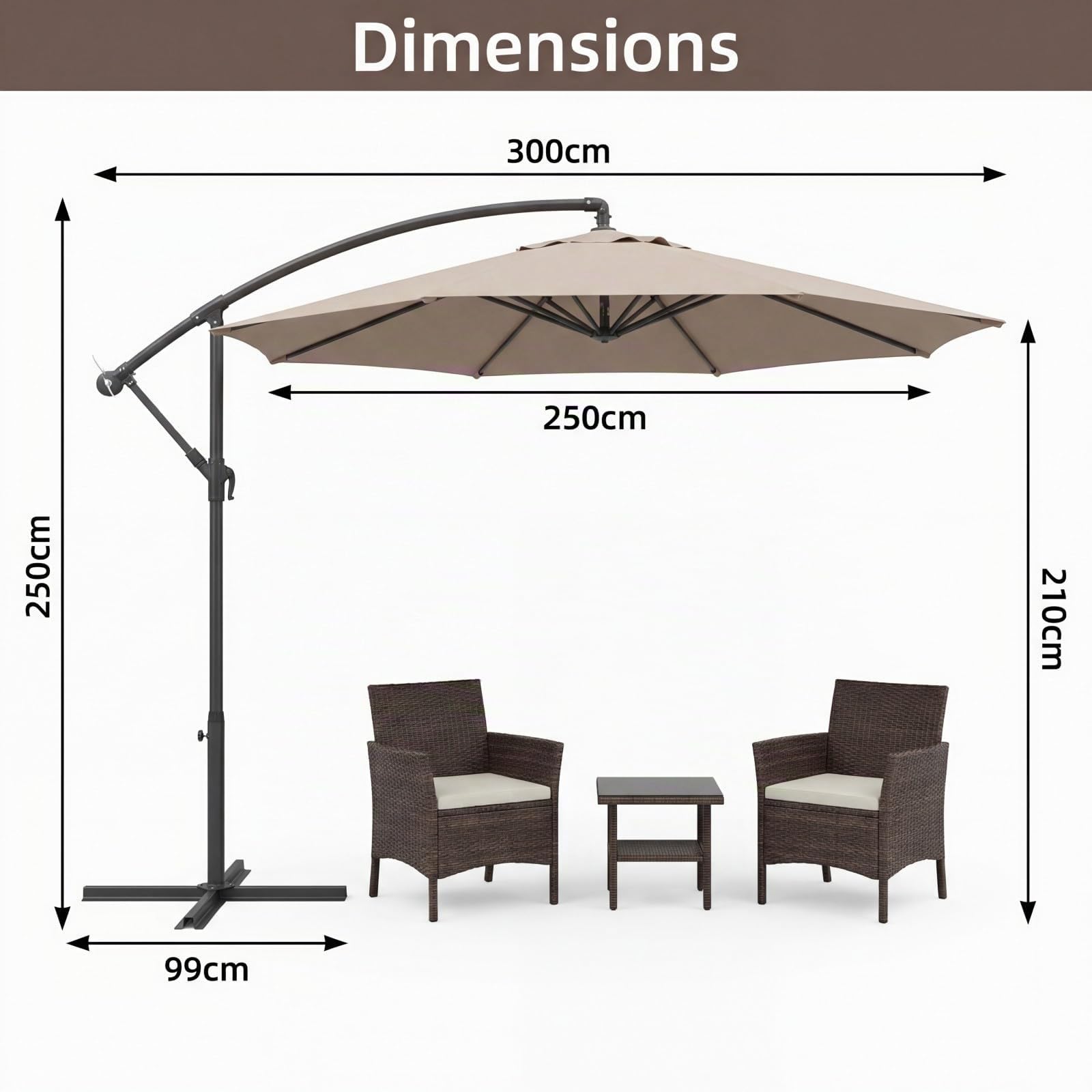 RELAX4LIFE Parasol Déporté Φ300 cm avec LED Inclinable 35° (Marron)