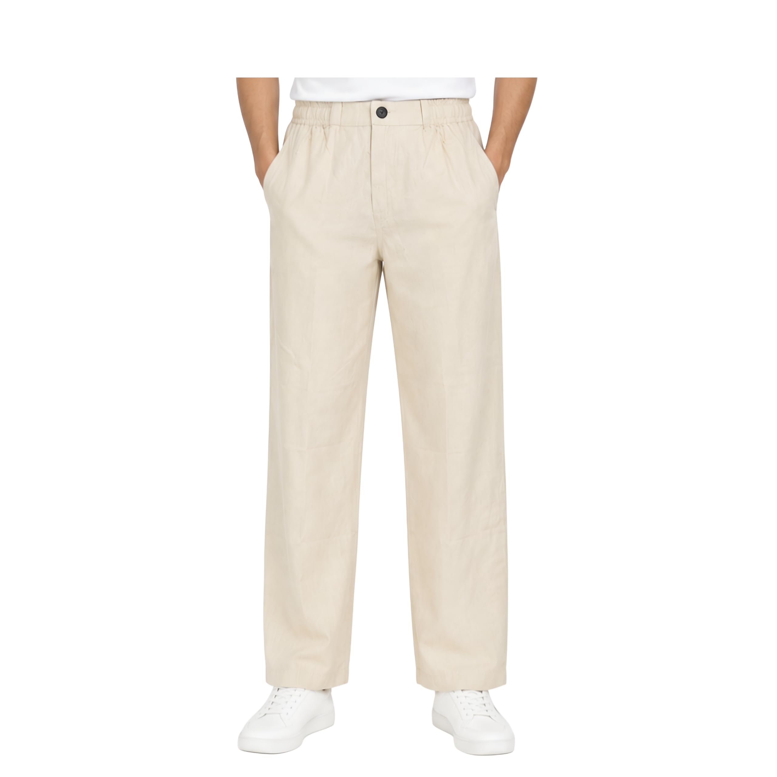 Men's Pure Linen Pants with Elastic Waistband and Side Pockets-picture-44