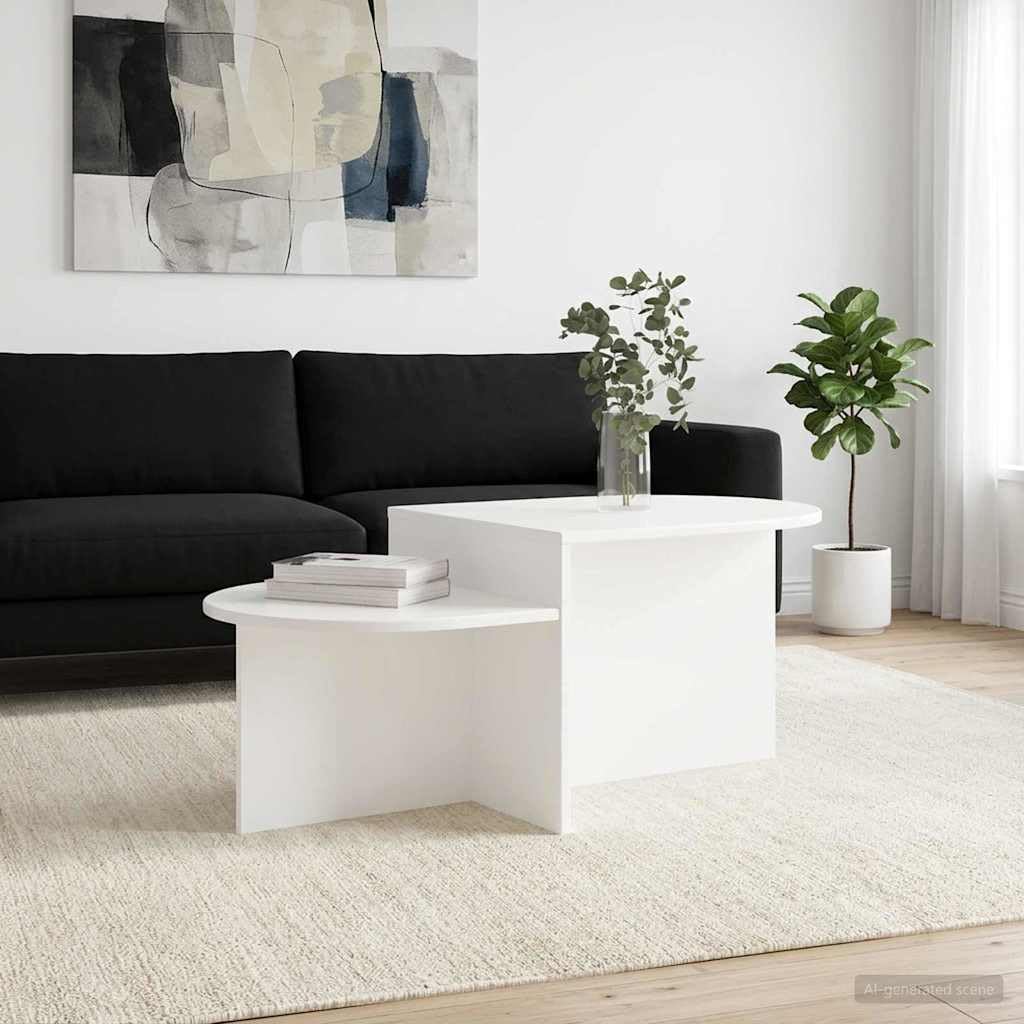 Meuble salon moderne blanc et bois : table basse 100 cm avec rangement intérieur