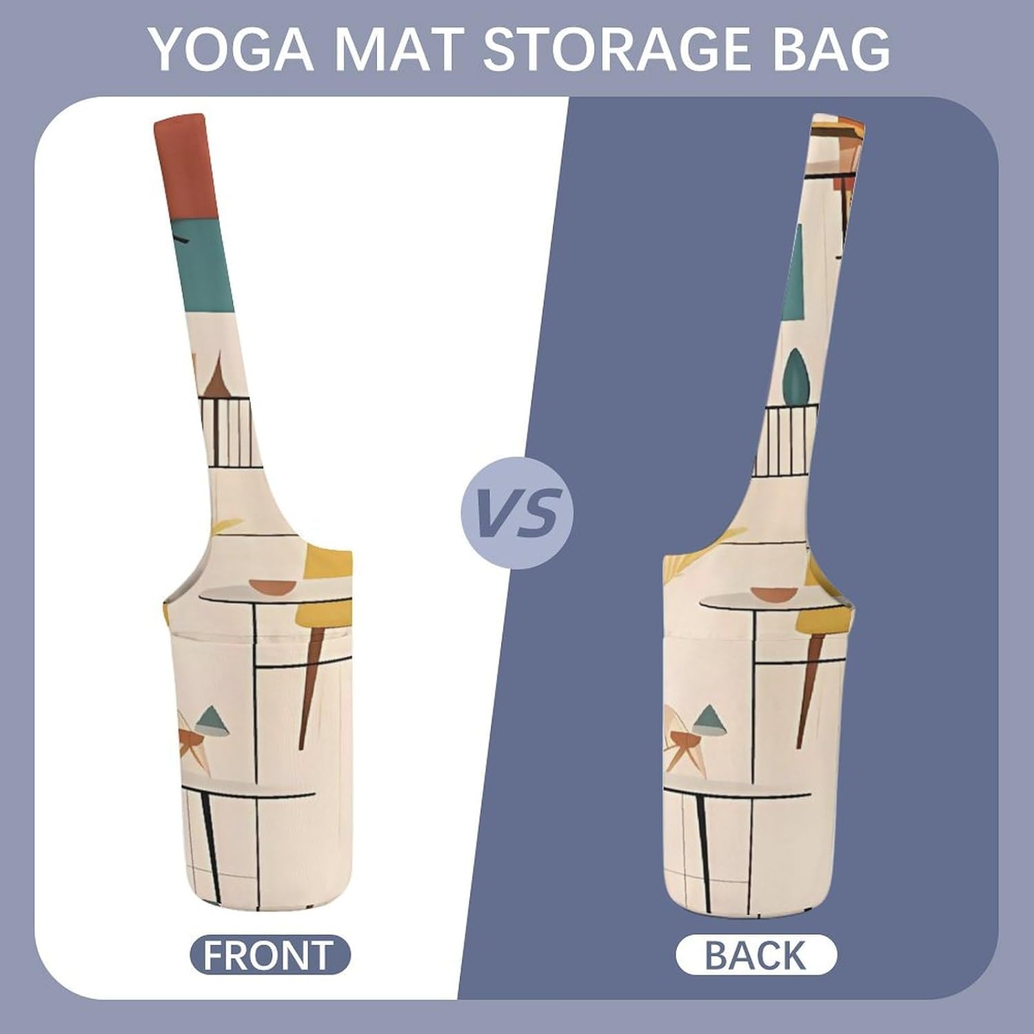 Yoga Mat Carrying Bag,Mid Century Modern Printed Women's Yoga Bag with Multi-Functional Storage Pockets,Large Yoga Mat Bag Fits Most Size Yoga Mats