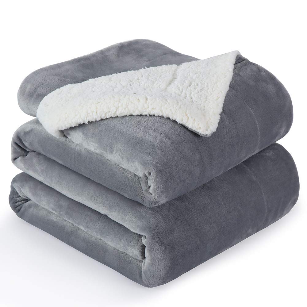 NANPIPERNANPIPER Flannel Blanket Reversible Sherpa Throw Blanket Super Soft Plush Warm Fleece Microfiber (90"x90",Light Gray)
