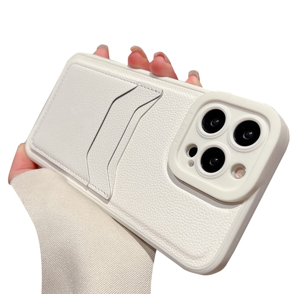 Casechics Compatible with iPhone Case,PU Leather Credit Card Slot Holder Wallet Camera Lens Protection Shockproof Cover Phone Case (White,iPhone 12