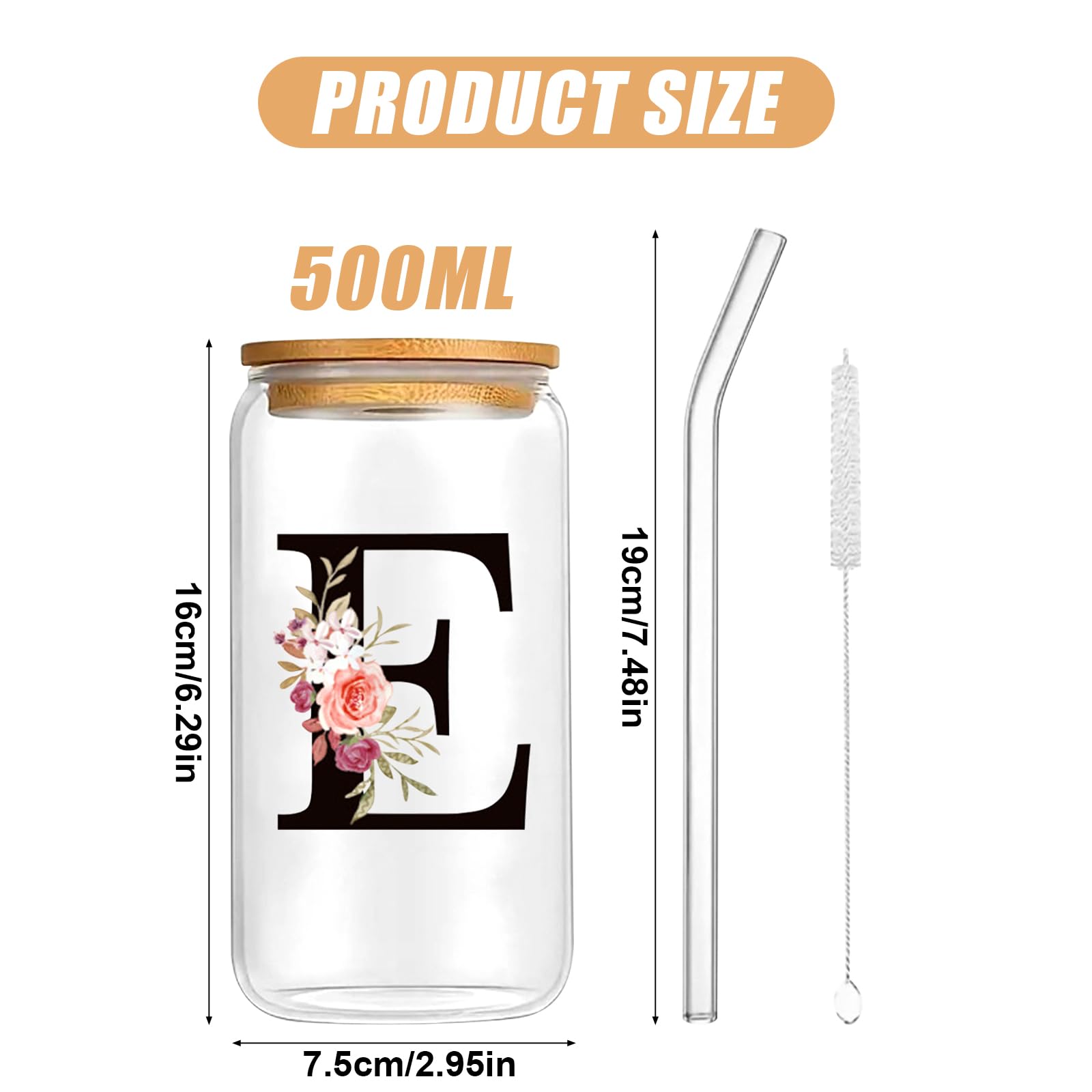 Personalisiertes Glas Mit Bambusdeckel 16oz - Initial Tumbler Mit Strohhalm & Bürste