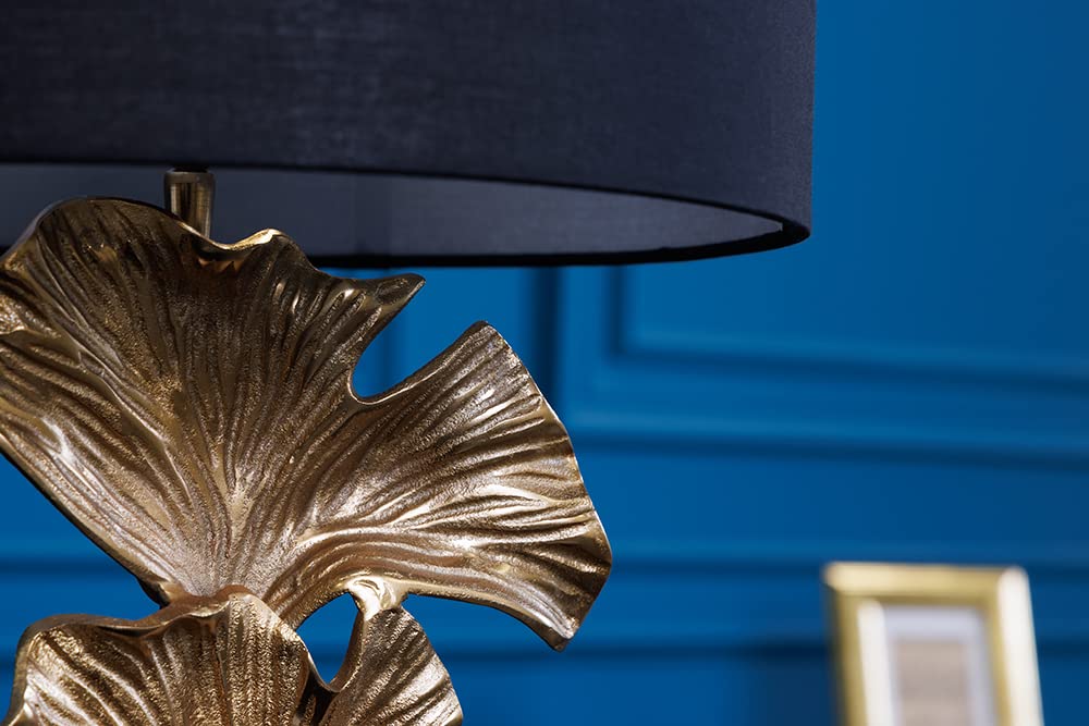 riess-ambiente.de Design Tischlampe GINKGO 70cm schwarz Stoffschirm gold Metall handmade Marmor-Fuß