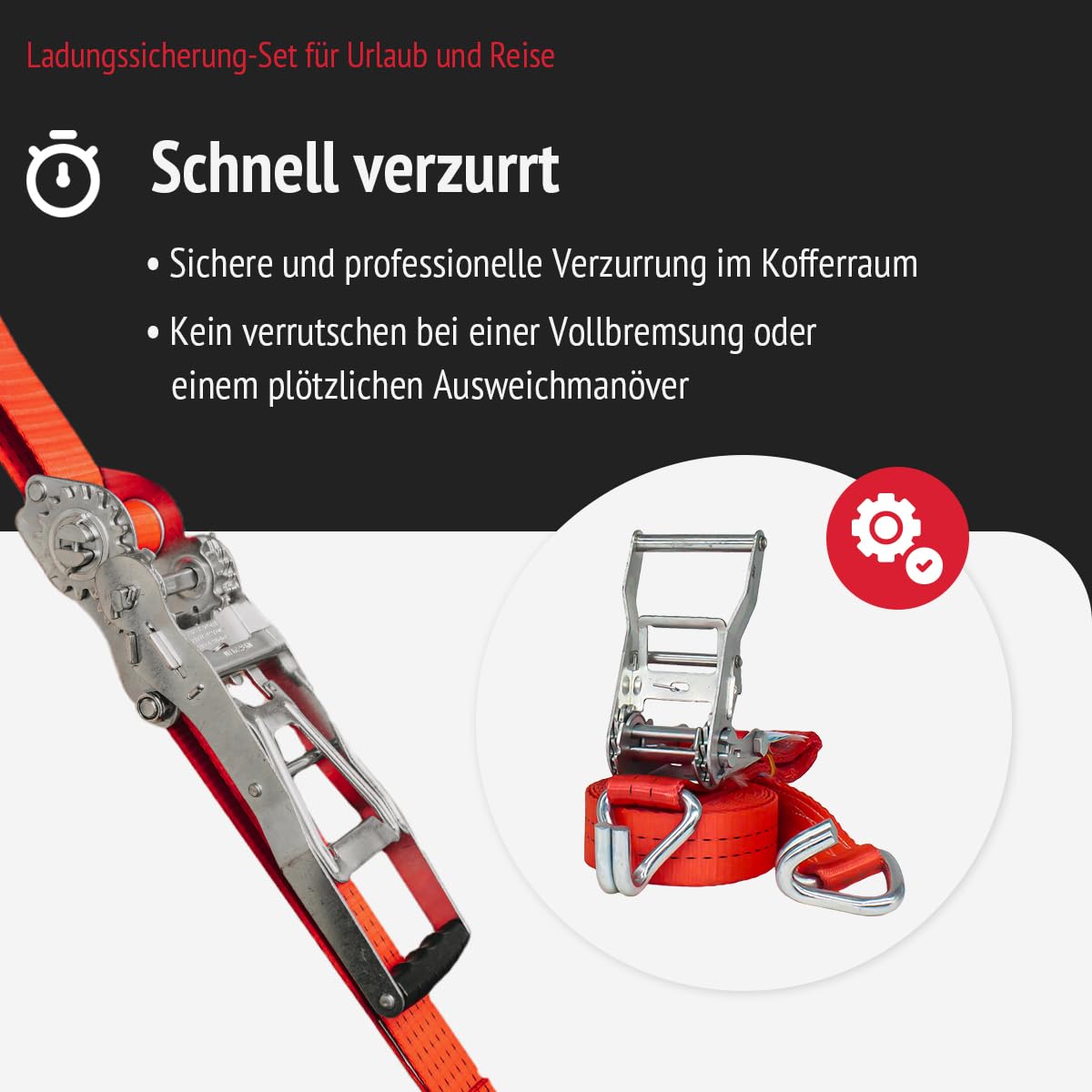 8-teiliges Set zur Ladungssicherung für Urlaub und Reise | Enthält Spanngurte, Netz zur Ladungssicherung, Antirutschmatte | Sicherheit in Auto, Wohnmobil, Camper | Dachboxen geeignet
