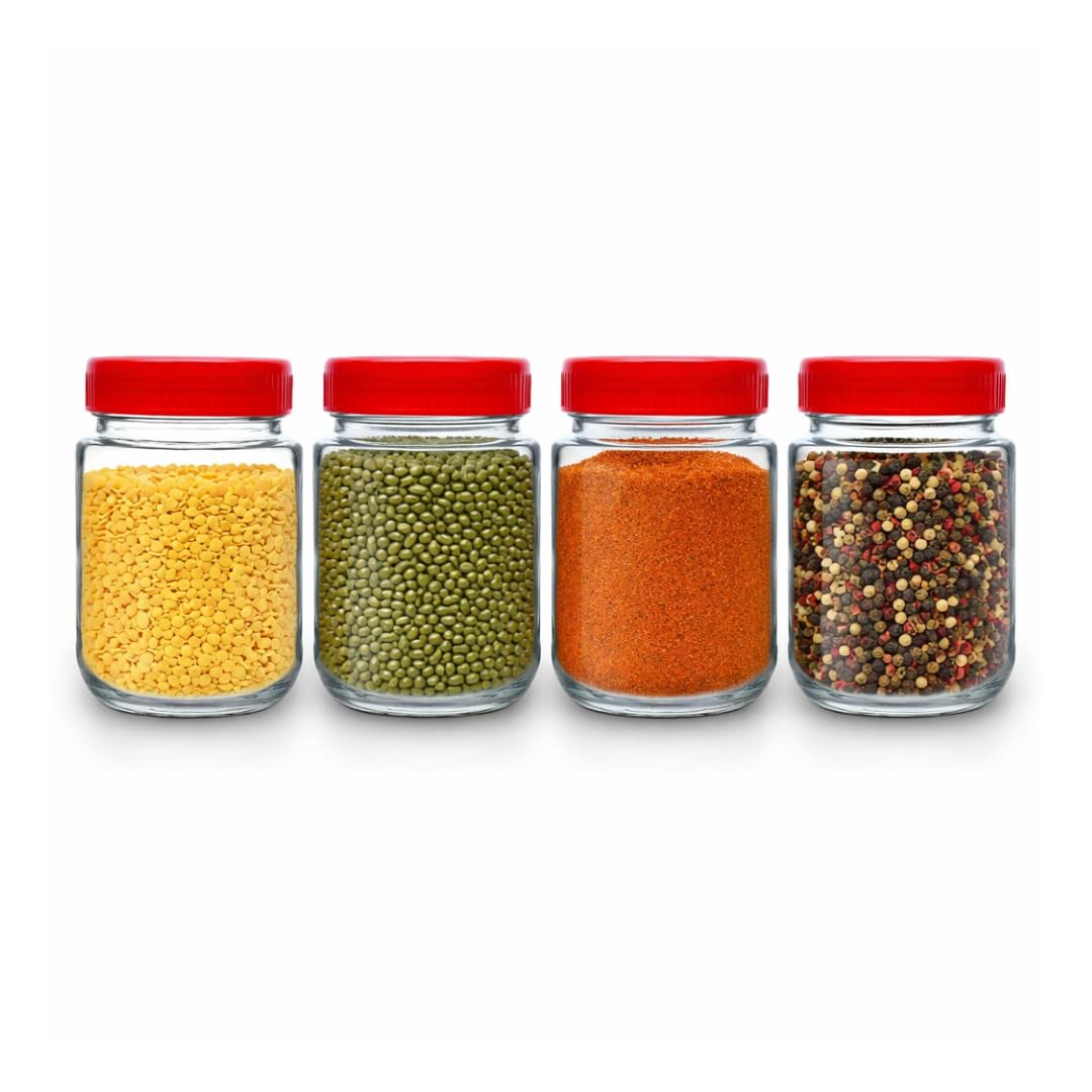 CROCO JAR Elegant Glass Jar 500ml, Pack of 4, Round Shaped, Plastic Lid, Storage Glass Container, Transparent, Kitchen Organiser, Multipurpose Jar.-picture-19