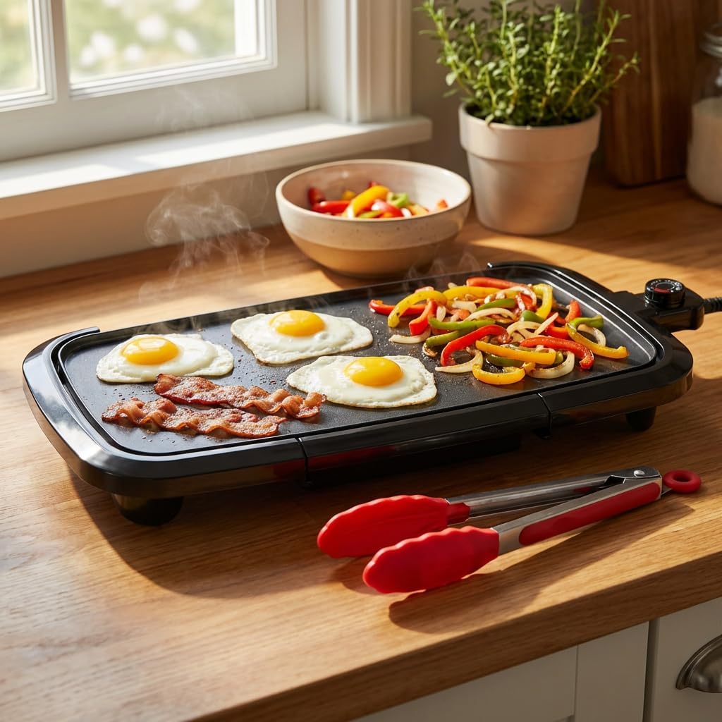 Large Family Electric Grill Pan with Non-Stick Coating & Temperature Control – Perfect for Holiday BBQs, Parties & Gatherings