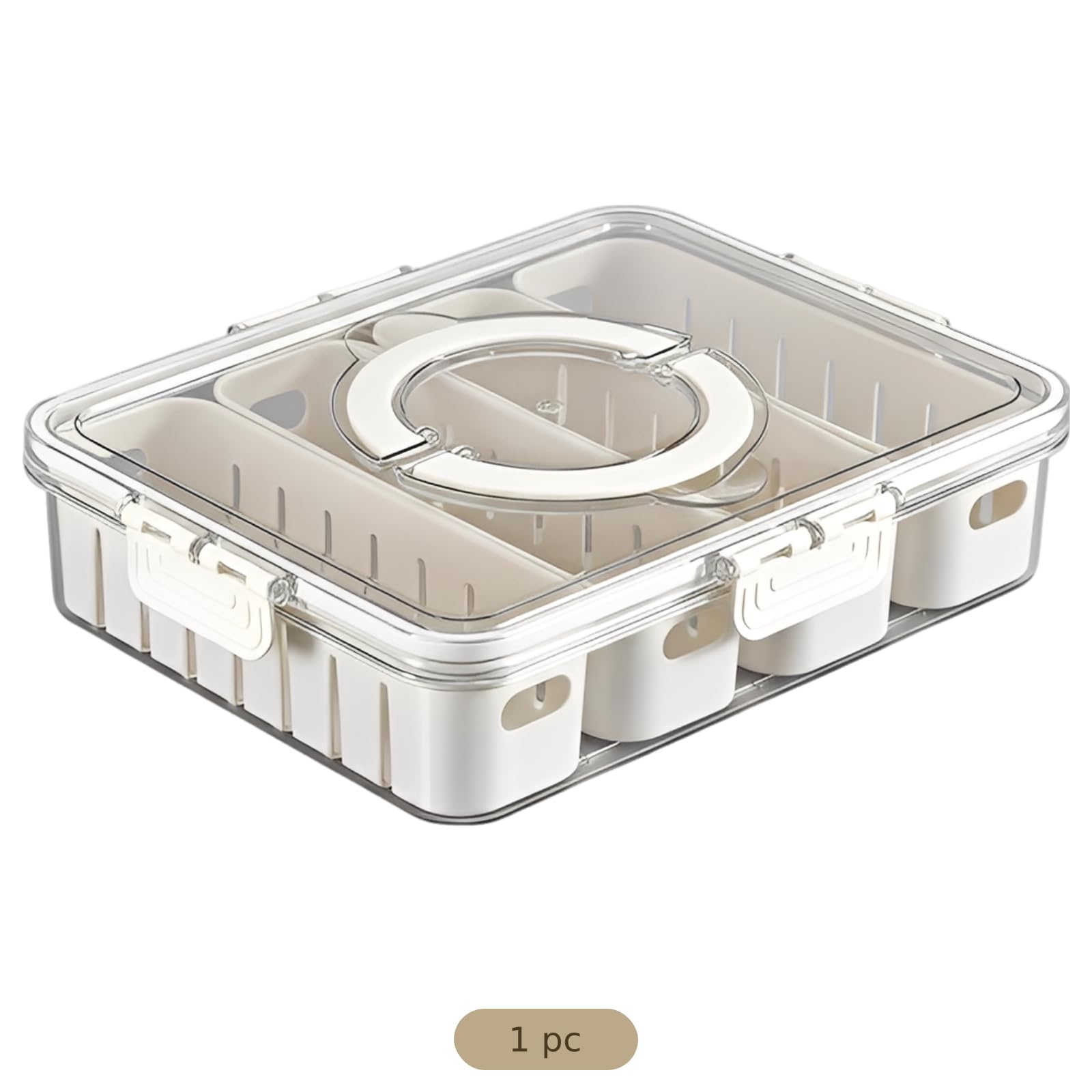 Snackle Box-Behälter für den Kühlschrank, Serviertray mit 4 Fächern aus PET, tragbare Snackbox mit Abtropfschicht, dicht schließende Deckel, 31 x 24 x 7 cm für Küche und Picknick