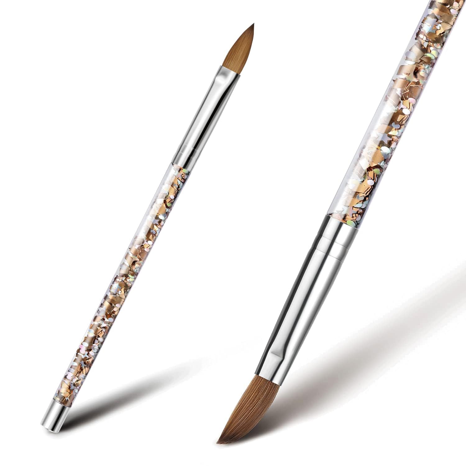 EaskepKolinsky Acrylic Nail Brush, Flowing Gold Glitter Handle, Size 8 - Nail Art Brush for 3D Nail Carved Home Salon Professional or Beginner (#8)