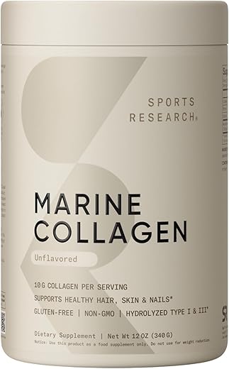 Sports Research Marine Collagen Peptides Powder - Sourced from Wild-Caught Fish, Pescatarian Friendly, Keto Certified & Non-GMO Verified - Easy to Mix in Water or Juice! (34 Servings)