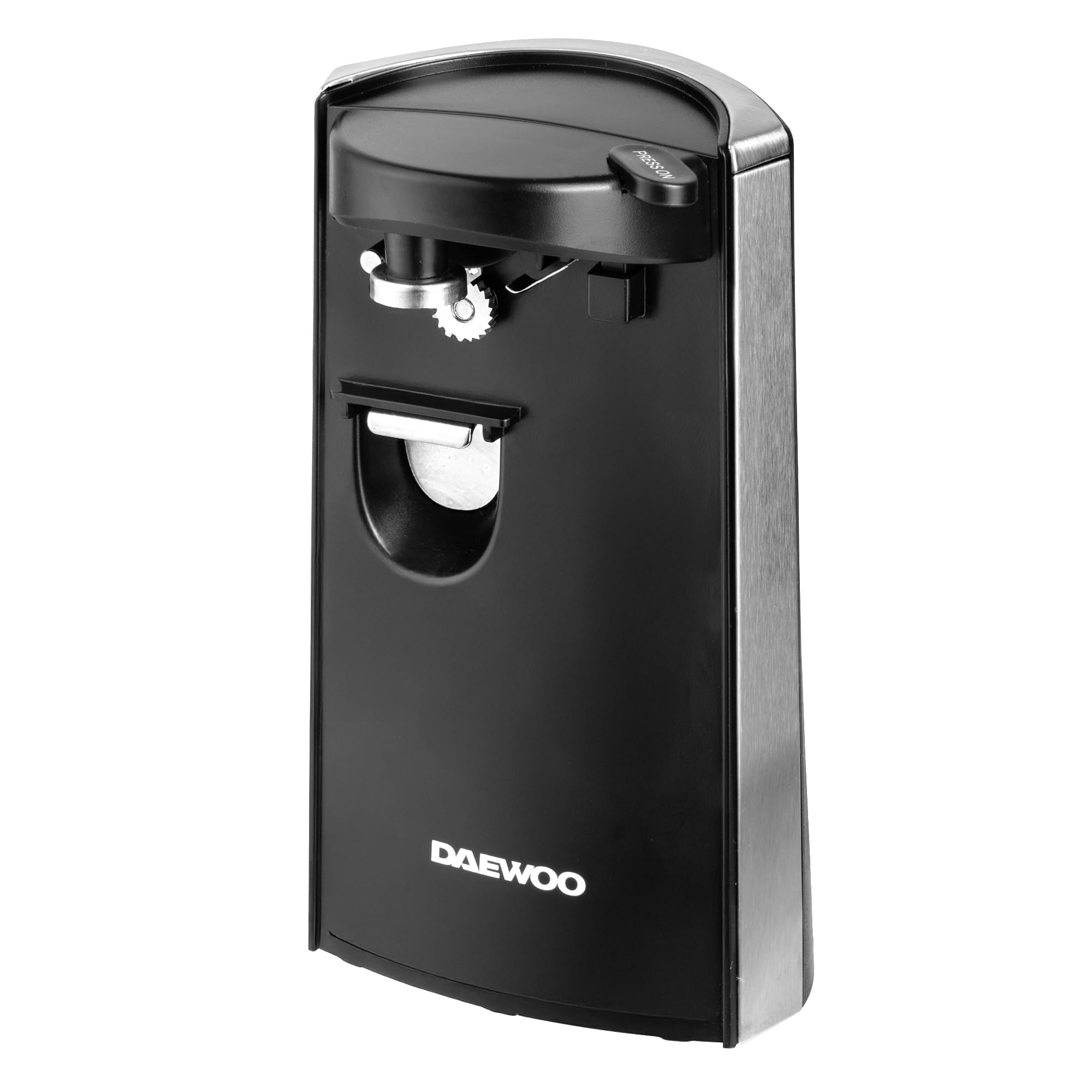 Daewoo Electric Tin Can Opener SDA2313 Multifunction Knife Sharpener Bottle Opener, Hands Free 60W Black Silver