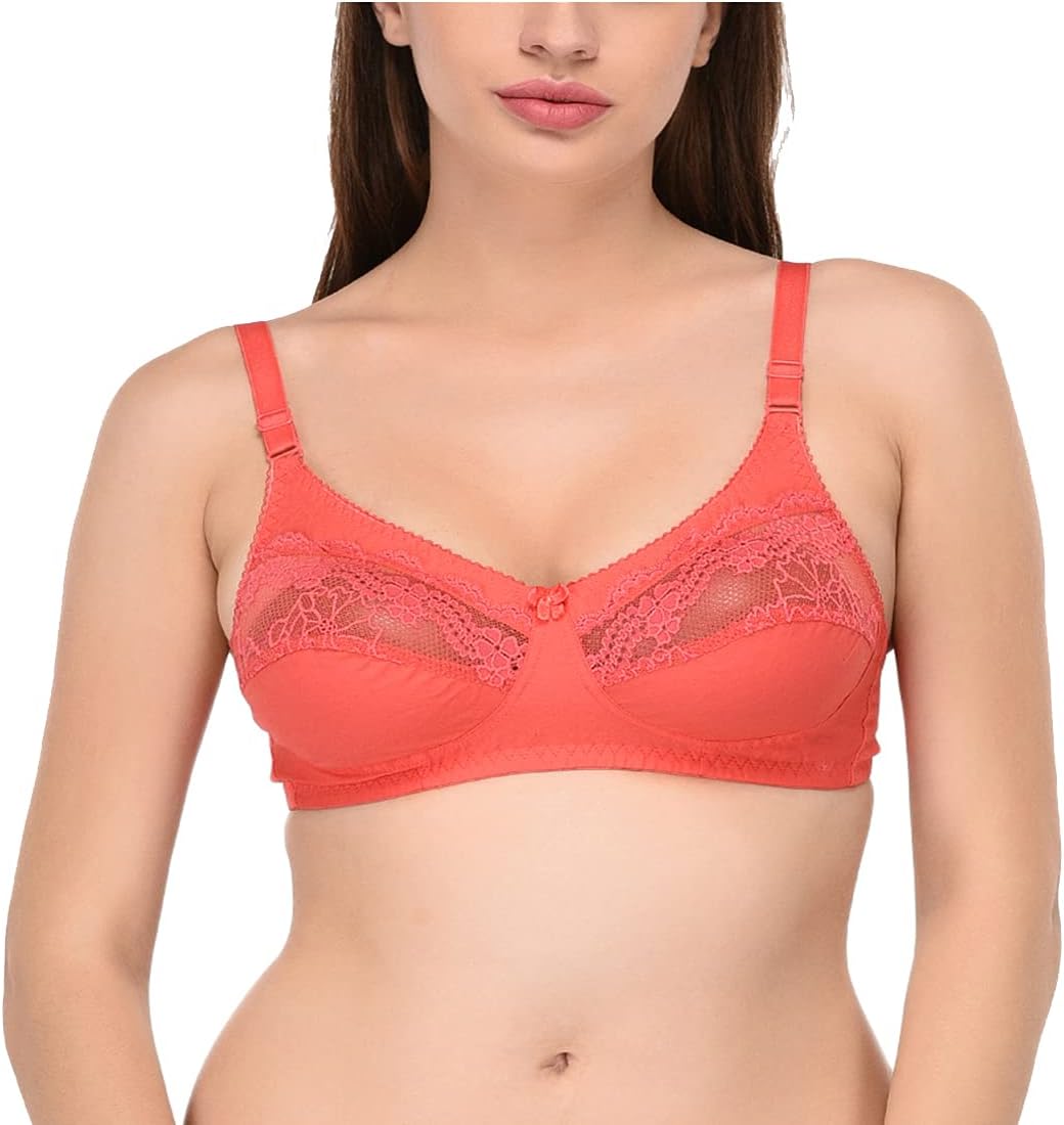 Women's Full Coverage Cotton Hosiery and Net Bra