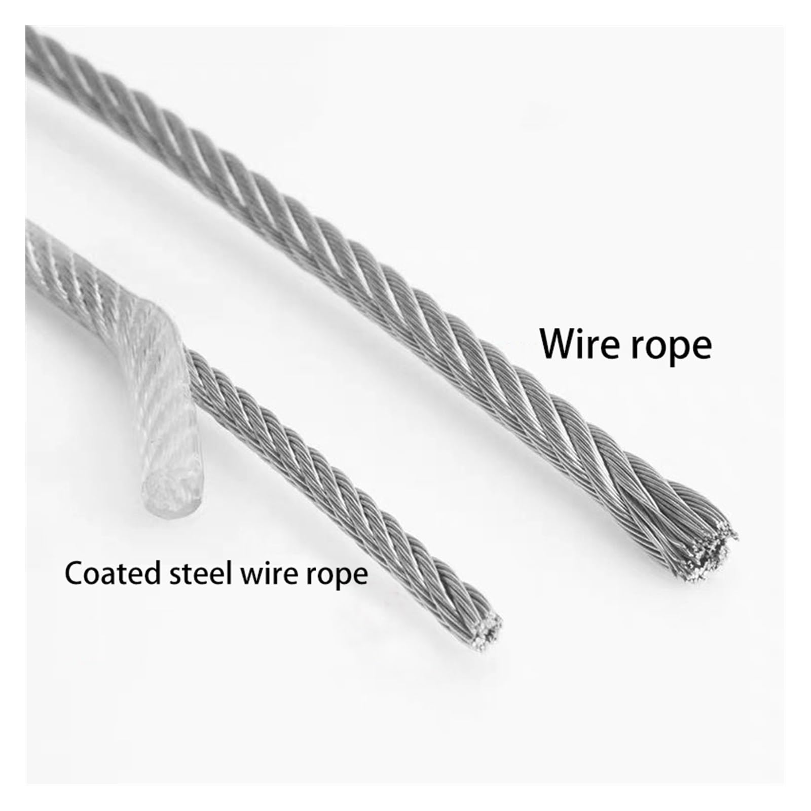 Abschleppseil, Drahtseil, Hebedrahtseil, 50 m, 304 Edelstahl-Drahtseil, weich, mit beschichtetem 3 mm Hebekabel, 7 x Wäscheleine