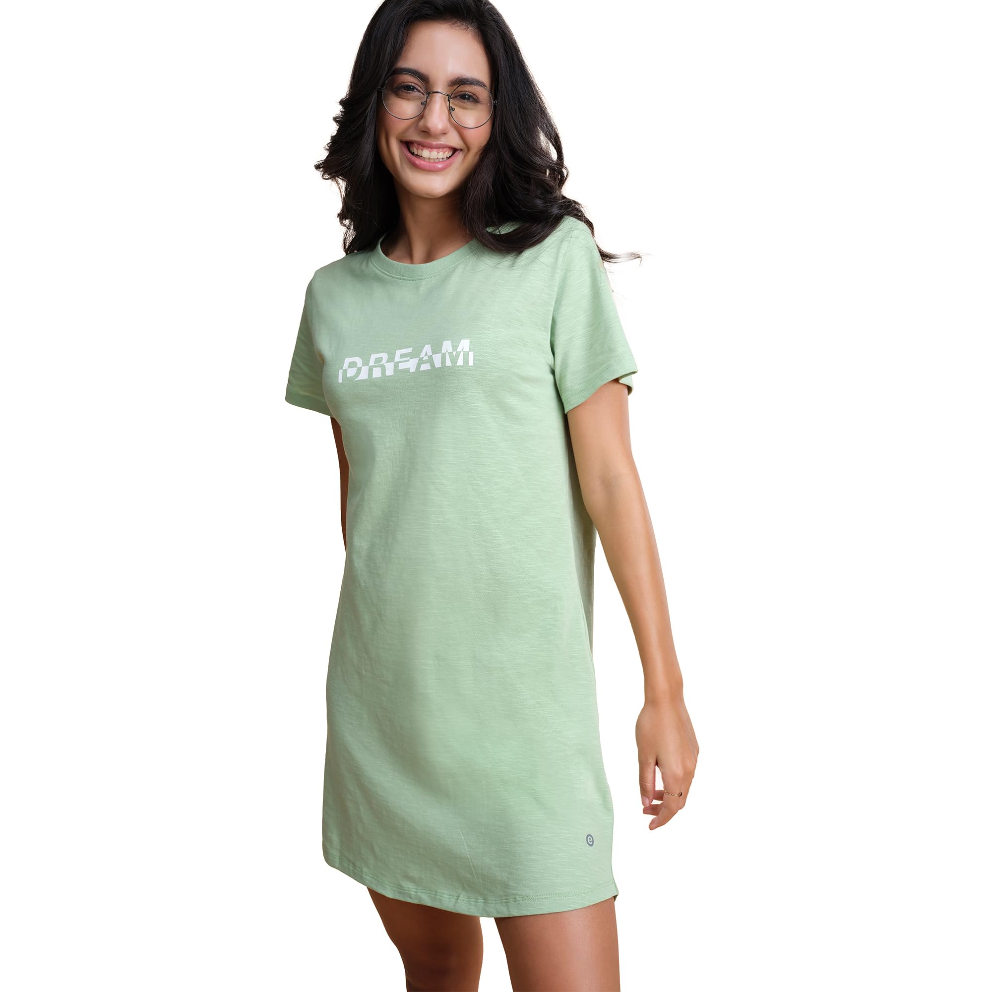 Short Sleeve Ribbed Neck Mid Thigh Length Basic Dress for Women - Relaxed Fit, Soft, Breathable Cotton - E802