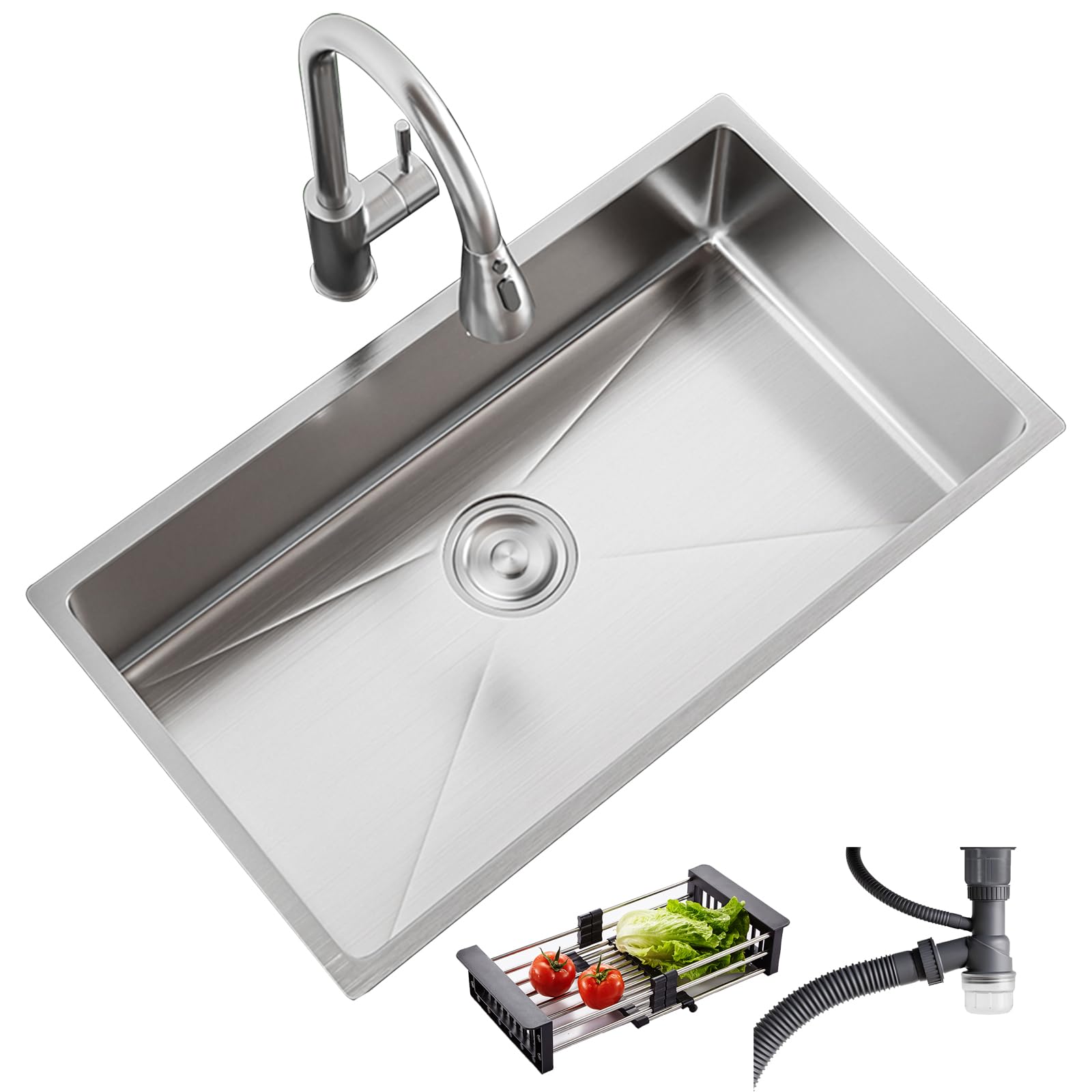 CSXSXAUO Stainless Steel Kitchen Sink, Undermount Workstation Single Bowl with Faucet Combo for Kitchen, Restaurant, Bar, Outdoor BBQ, Laundry Room