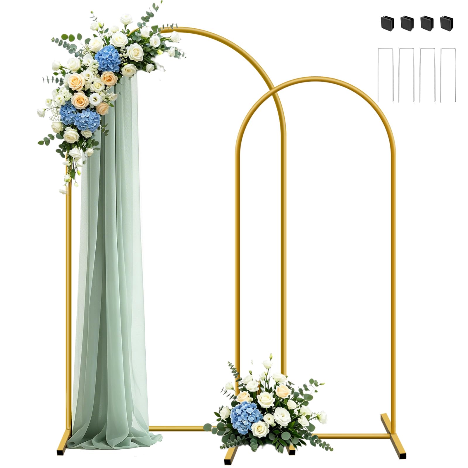 Photo 1 of YAYOYA Metal Arch Backdrop Stand, Set of 2 (7.2ft/6ft), Gold Wedding Arch Stand, Balloon Arched Backdrop for Wedding, Baby Shower, Birthday Party, Photography, Garden Floral, Ceremony Decor