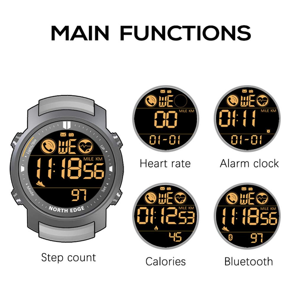 Reloj Deportivo electrónico Reloj de Pulsera Militar Digital a Prueba de Agua Relojes multifunción para Exteriores con brújula Podómetro Cronómetro Monitor de frecuencia cardíaca/sueño (Grey)