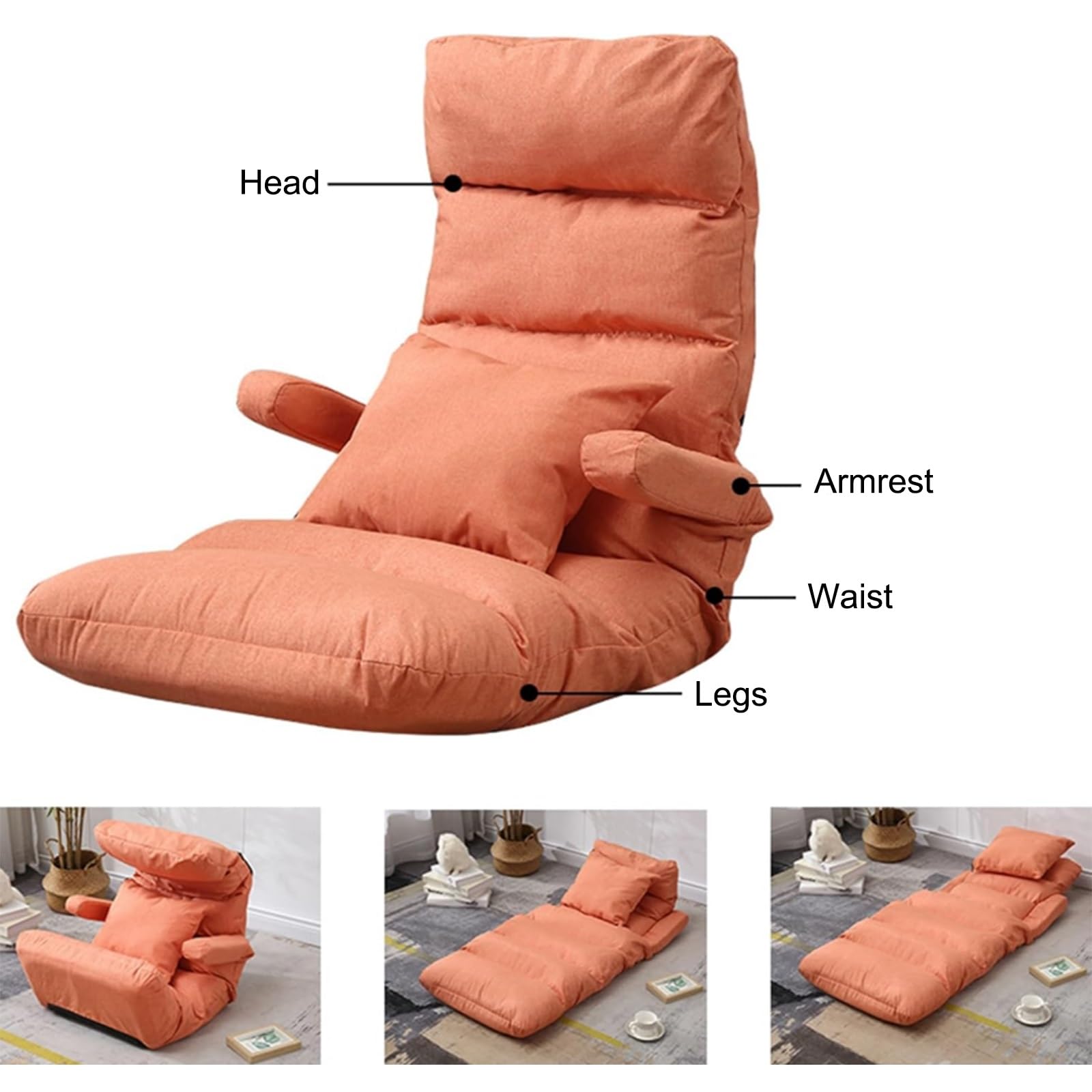 Silla plegable de suelo con respaldo ajustable, sofá semiplegable para meditación, seminarios, lectura