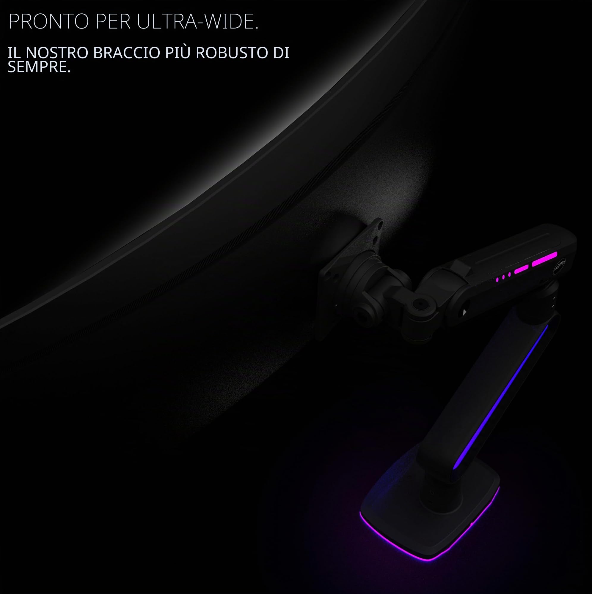 Invision VORTEX Supporto Braccio Monitor Gaming Schermi 27 a 57 pollici | Curvo e UltraWide | Alimentato Tramite USB 5 V | Luci LED RGB Integrate a 14 Modalità | 3-18 kg MAX (VR200)