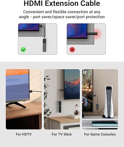 Miniatura 2 de VCE Paquete de 2 adaptadores HDMI macho a hembra giratorios HDMI extensión convertidor chapado en oro para Google Chrome Cast, Roku Streaming Stick