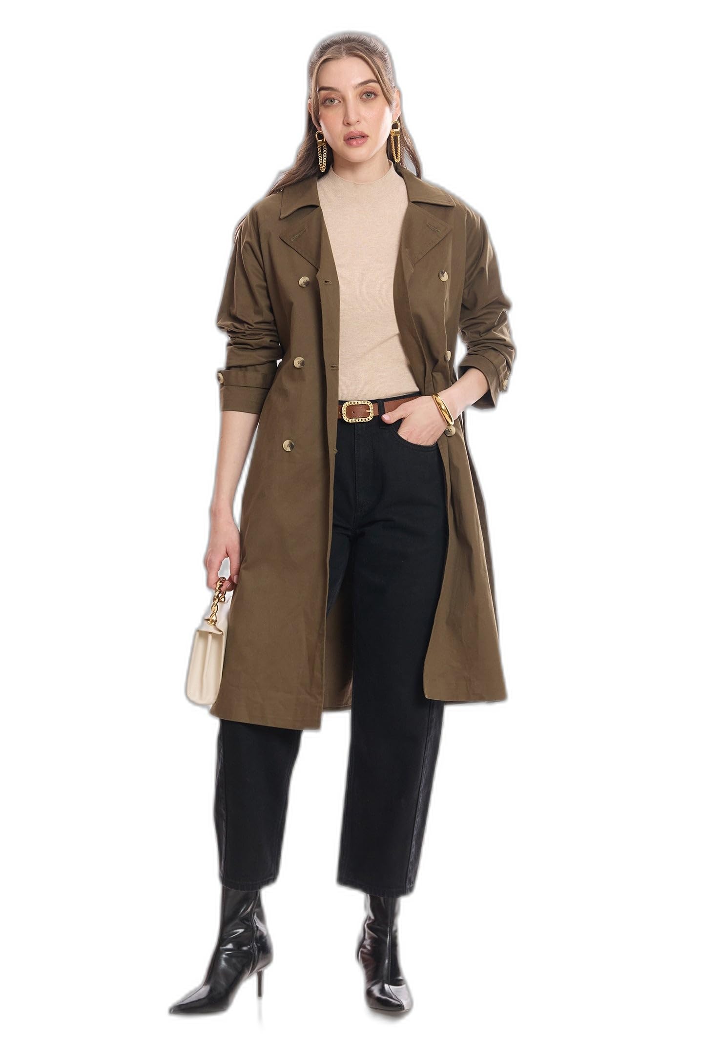 virgio Women’s Relaxed Fit Double-Breasted Belted Long Trench Coat – Midi Length Winter Jacket, Chic Airport Look Outerwear, Adjustable Waist Belt, Button Closure, Functional Pockets-picture-16
