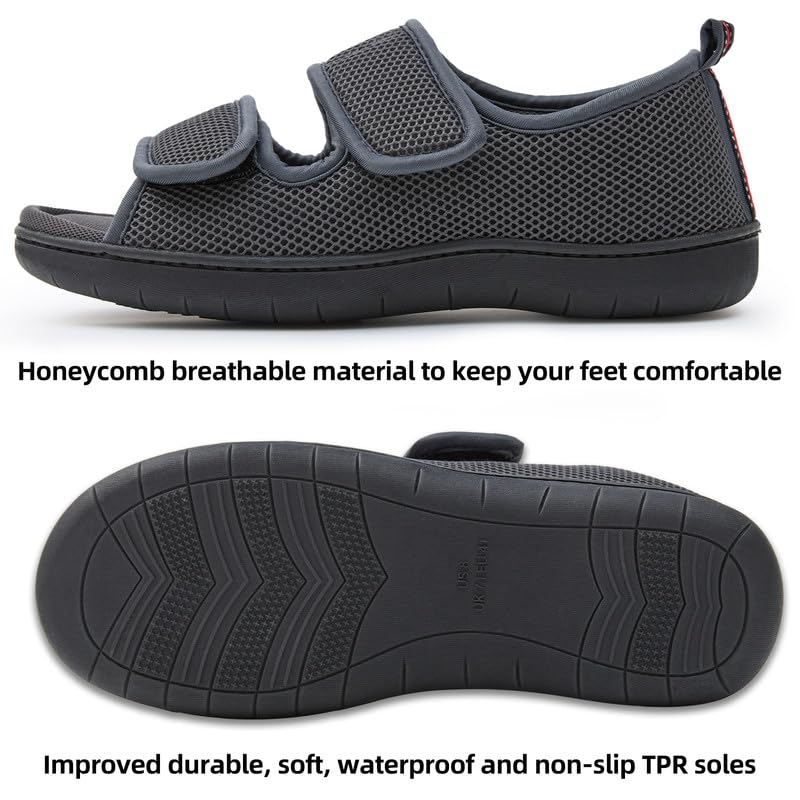 Image of WALKFUN Men's Slippers with Arch Support, Adjustable Open Toe Shoes for Men, Diabetic Sandals with Memory Foam for Plantar Fasciitis