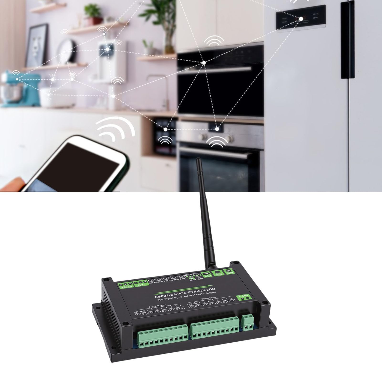 ASHATA S3 Scheda di Controllo Industriale, 8 IO Digitale | 2.4GHz WiFi Bluetooth Dual Mode, Optocoupler Isolated Output, Type C USB, for Industrial Automation