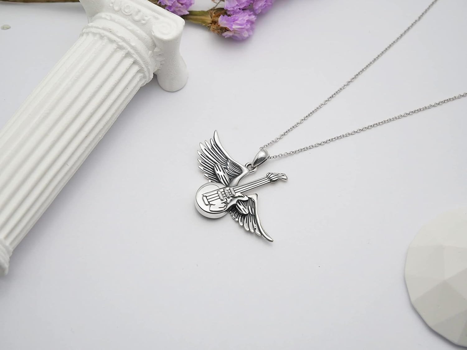 PELOVNY Christmas Gifts Angel Wing Necklace Music Cross Necklace 925 Sterling Silver Guitar Pendant Musical Symbols Jewelry Gifts for Music Lover Mother - Image 5