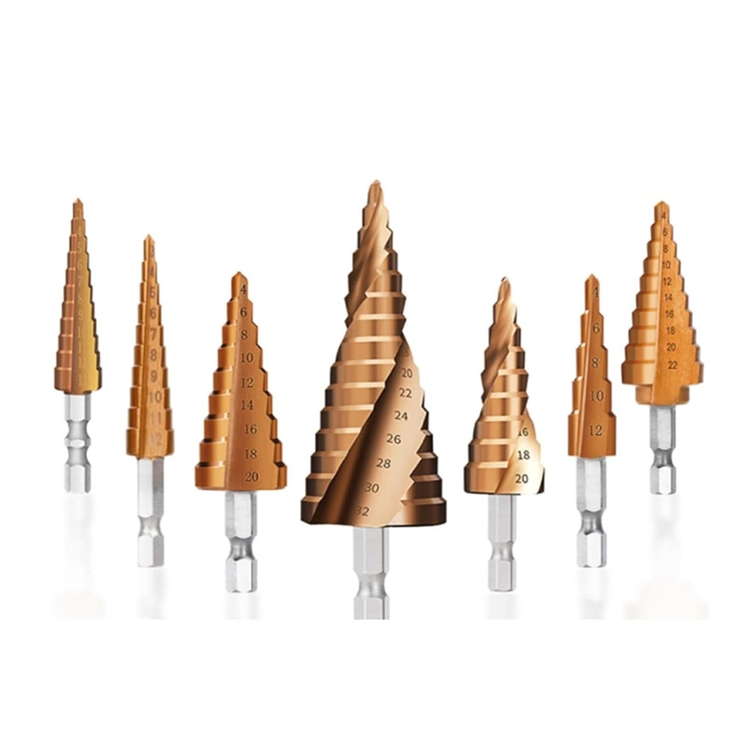 BOLNEY Cone Step Drill Bit 3-12/13 4-12/20/22/32mm Wood Metal Hole Coated Core Hole Drilling Tools 1Pcs (Color : 1Set Spiral)