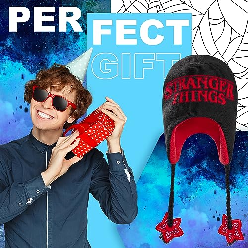 Stranger Things Beanie Hat with Ear Flaps for Kids and Teenagers - One Size Children's Winter Hats - Gifts for Kids Black/Red3