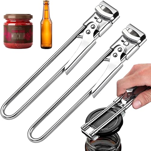 Abrelatas de acero inoxidable ajustable, abridor de latas de acero inoxidable multifuncional 2026, abridor de tapa de tarro para manos débiles,