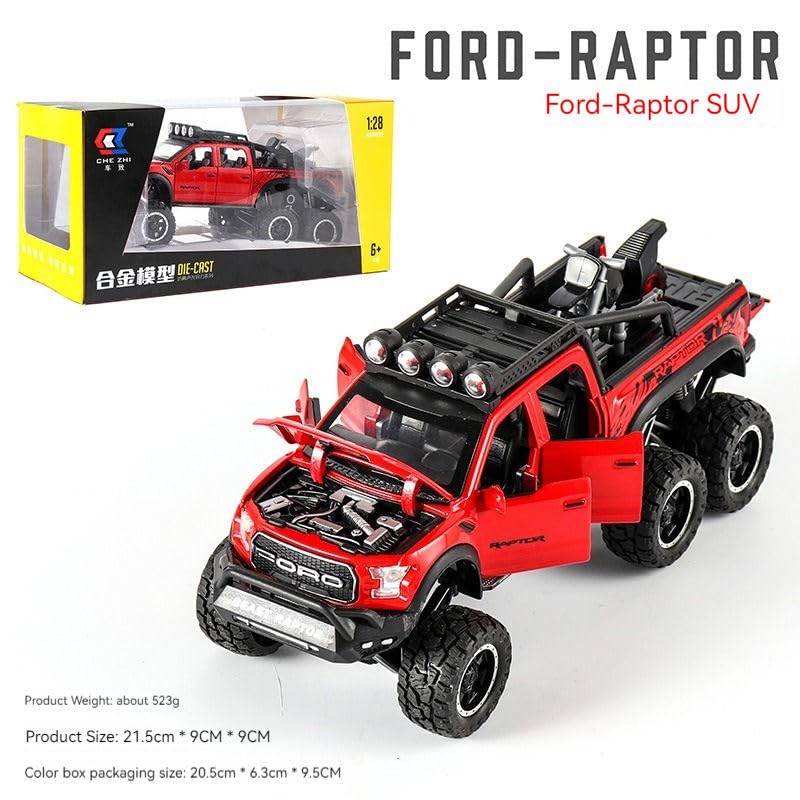 Image of Alokik Enterprise 1:24 Ford Raptor F150 Die-cast Pull Back Off Road Metal Car with 4 Openable Doors with Lights and Sound Toy Decoration, Showpiece Car Best Gift Toys for Kids (Red)