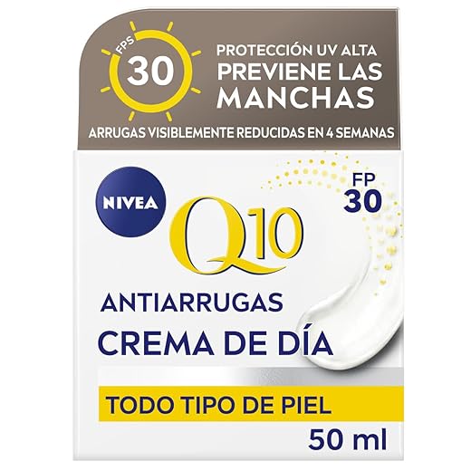 NIVEA Q10 Power Antiarrugas Cuidado de Día Triple Defensa FP30 (1 x 50 ml), crema hidratante antiarrugas, crema facial con protector solar 30, crema de día