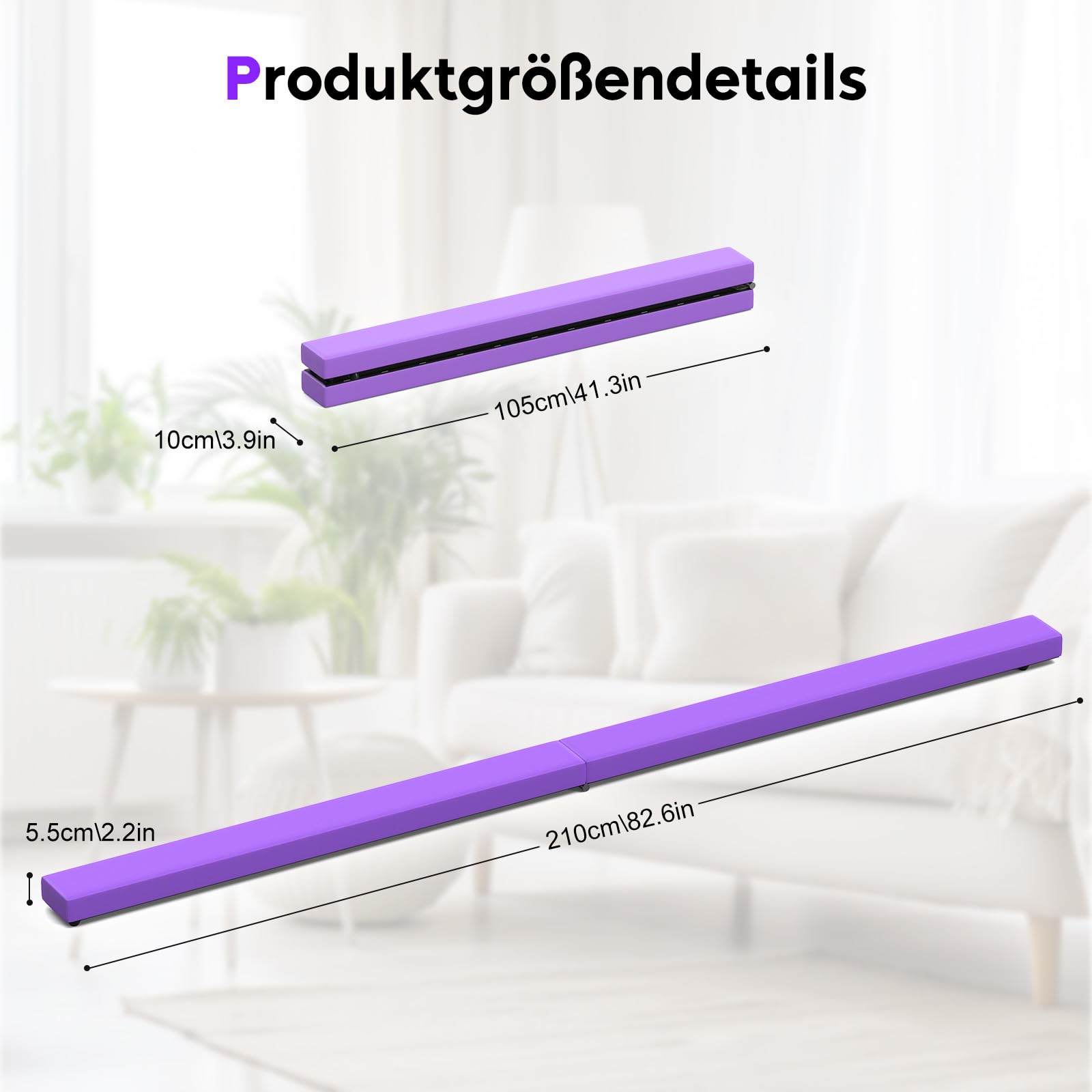U`King Folding Gymnastik Schwebebalken, Gymnastik bar 2.1m/220 lbs Faux Suede Folding Gymnastik Ausbildung Balance Beam für Home Gym Training Übung Sport