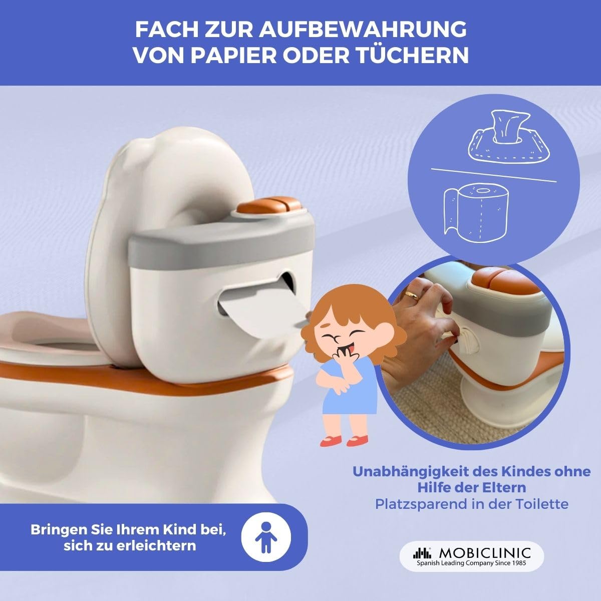 Mobiclinic®, Kinder Töpfchen, Kleinkind, Alter 1-3 jahre, Deckel, Toilettenpapierfach, Batteriebetrieben, Abnehmbare Schüssel, Wasserdichter Sitz, Toikid