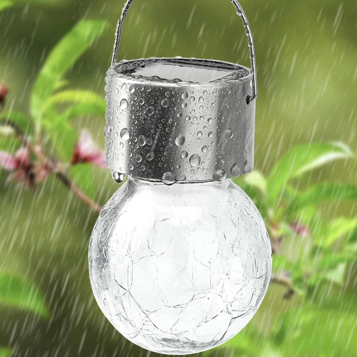 OSALADI Lampada Solare da Giardino a Sospensione Sfera di Vetro Crepato, Set 8 Pezzi, Luce Decorativa Wireless per Esterno, Veranda, Patio e Feste