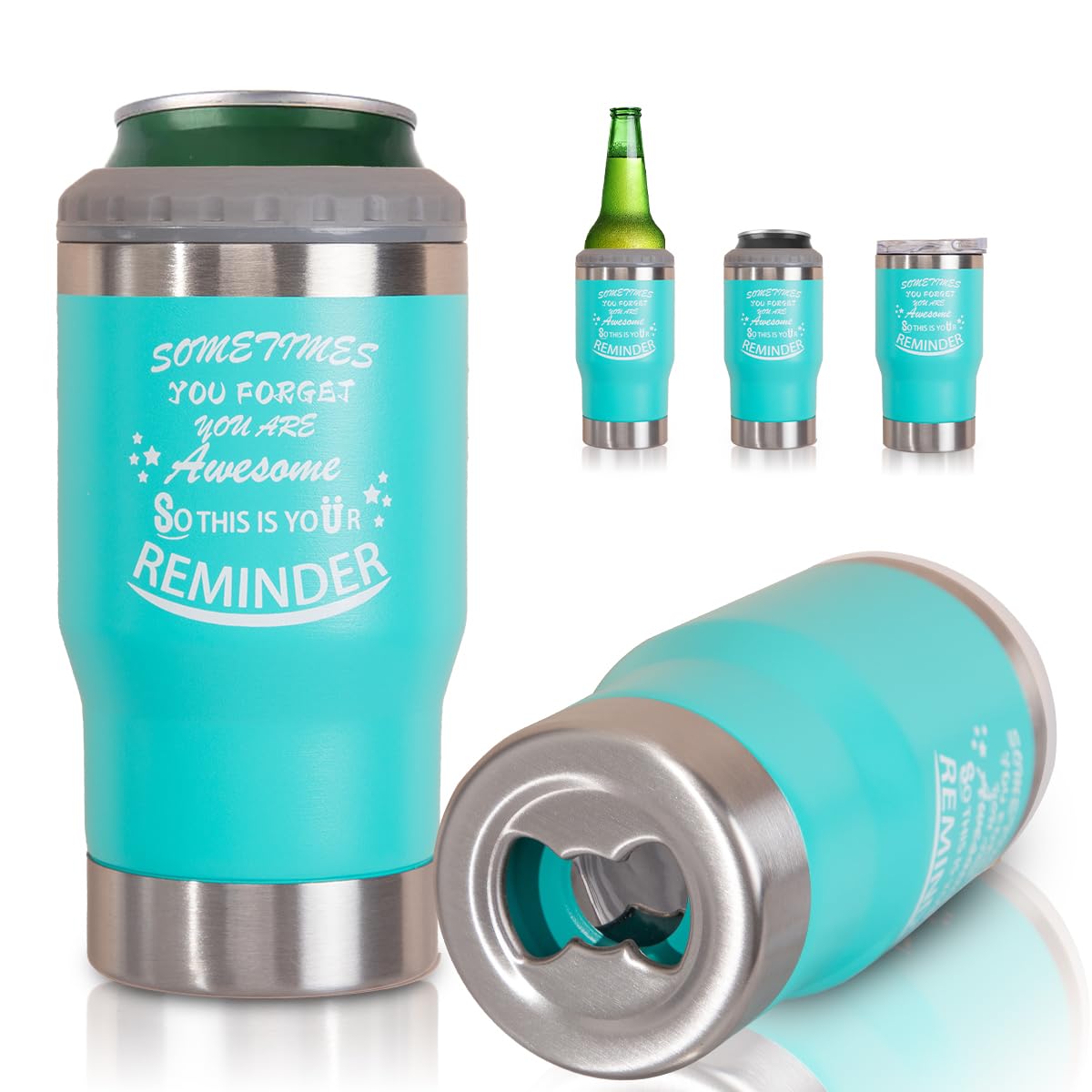 ZMHQLPDZ Beer Can Cooler - 400ml Can Cooler Bottles with Beer Opener, 4-in-1 Insulated Travel Coffee Mug, Inspirational Gifts for Men, Coworkers, Brother, Friends, Teachers (Sky Blue)