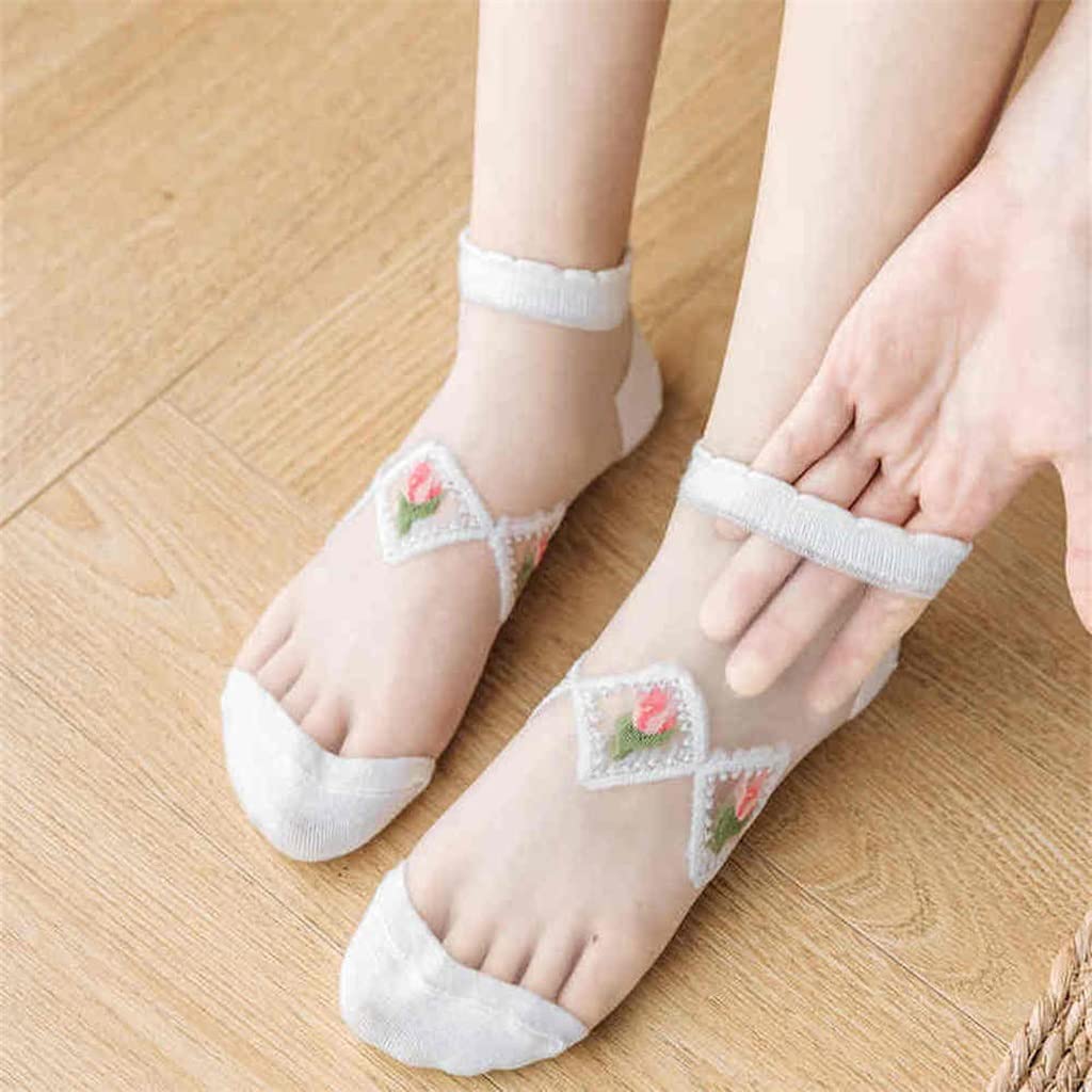 Home Collections 3 pary damskie krótkie skarpetki letnie kryształowe jedwabne skarpetki damskie elastyczne Harajuku kwiatowe niskie skarpety do kostek skarpetki
