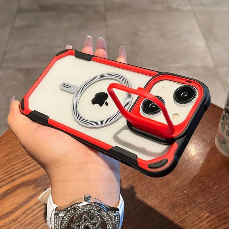 Shockproof Transparent Cover for iPhone 15 Plus | Rotating Kickstand Ring | Military-Grade Protection | Wireless Charging Compatible – Red Shockproof Transparent Cover for iPhone 15 Plus | Rotating Kickstand Ring | Military-Grade Protection | Wireless Charging Compatible – Red