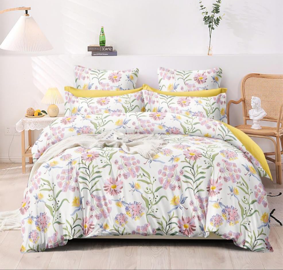 Sky Tex Off White Color 3D Floral Printed 280 TC Cotton Super King Size Double Bed Duvet Cover with Zipper (Can Be Used as Duvet Cover as Well as Top Sheet)-image-2