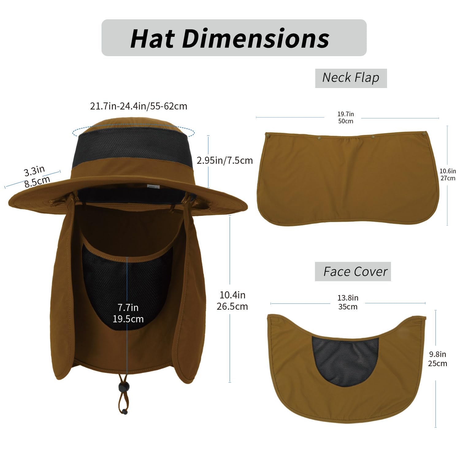 Outdoor Sun Hat UPF 50 Protection Waterproof Fishing hat Face Cover Summer Neck Flap Hat