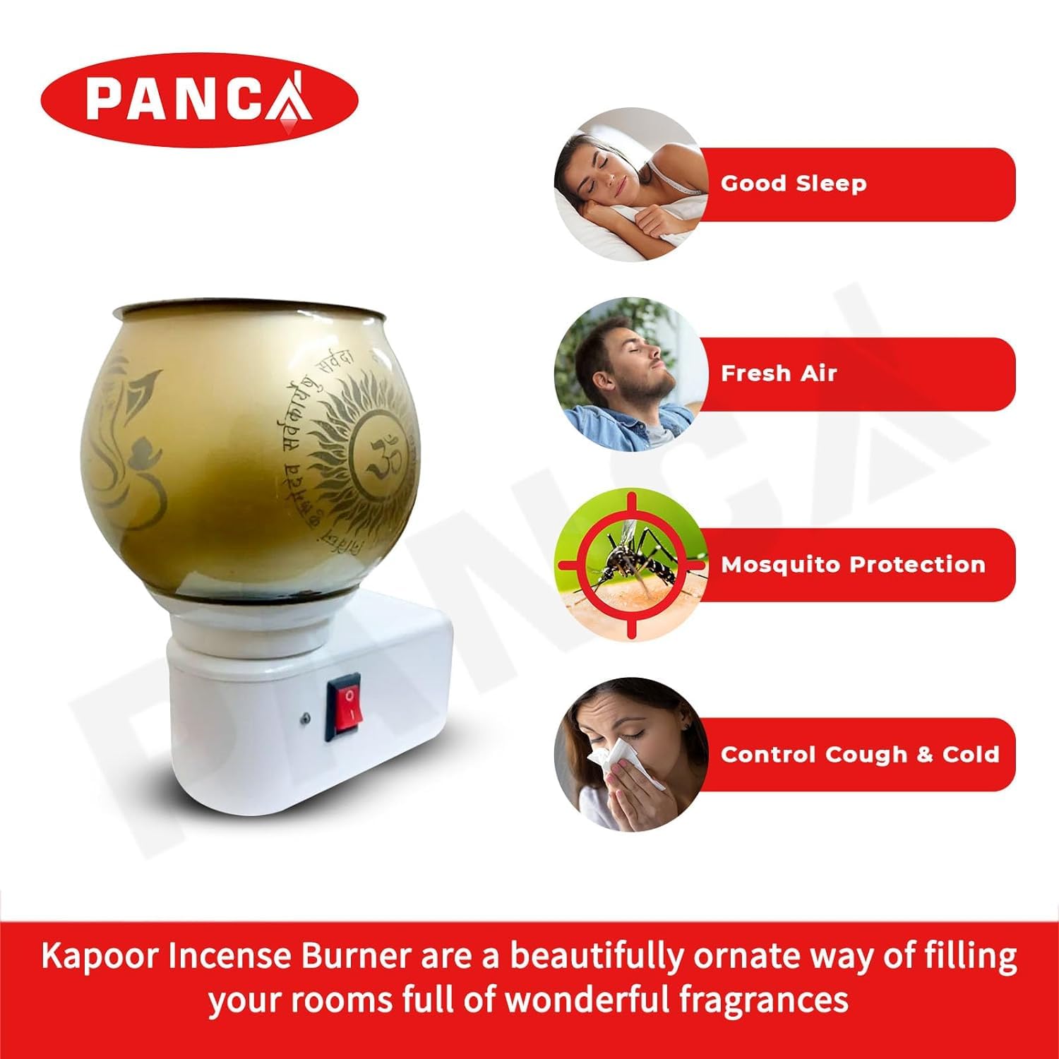 PANCA Electric Kapoor Dani Glass Camphor Burner | Ganesh Ji Om Aroma Diffuser | Electrical Night Lamp Fragrance Machine | Multipurpose Incense Dhoop Burner for Home & Office Use 4