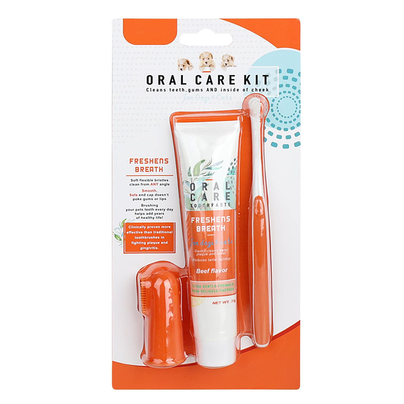 Rnlrclrl Cat Toothbrush with Toothpaste | Cat Dental Care Set | with Beef Flavor Toothpaste & Finger Brush & Soft Bristle Toothbrush | Cats Dental Kit Against Bad Breath